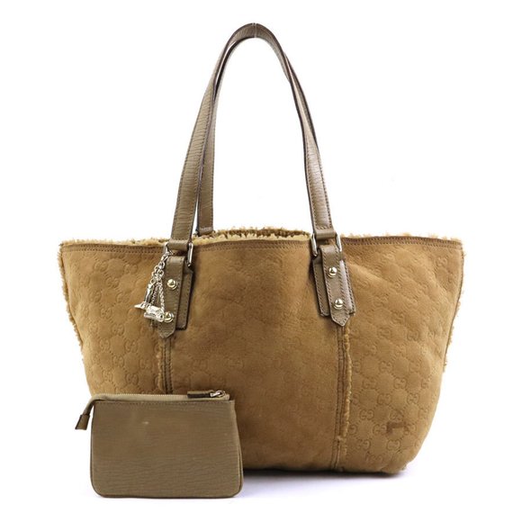 GUCCI Shoulder Bag GG Mouton Fur Leather Brown Silver Women's 139260 e59493a - Picture 1 of 5
